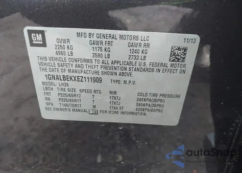 2014 Chevrolet Equinox 1Lt z USA, uszkodzony, nr VIN 1GNALBEKXEZ111909